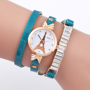 Duoya marca reloj mujeres moda Torre Eiffel cristal pulsera de piedras preciosas reloj chica clásico vintage señora reloj - Product Image 2