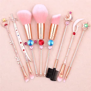 Cosmetische Powder Foundation Oogschaduw Borstel Kits Gezicht Make Up Tool met Crystal Top Sailor Moon 8 stuks Metalen Make-Up Kwasten set