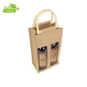 Venta al por mayor botella de vino reciclada yute Tote Durable reutilizable tela resistente <span class=keywords><strong>bolsas</strong></span> de vino patrón personalizado impermeable ventana personalizada - Product Image 4