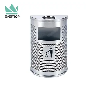 Waste Bin Container DB-55 Half Round Stainless Steel Perforated Litter Bin Half Moon Dustbin Side Entry Waste Container Rubbish Bin With Ashtray Top