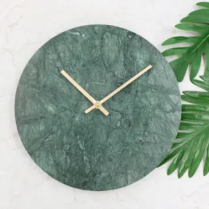Заводская розетка, новые декоративные круглые Настенные часы из натурального зеленого мрамора для гостиной