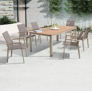 Genoa all weather Outdoor hotel Teak Wooden Garden set Dining Table and Chairs Furniture Set line patio furniture