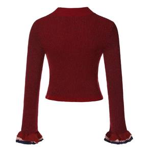 Manica svasata Pullover <span class=keywords><strong>bordeaux</strong></span> o-collo maglieria indumento Ropa Mujer Shopping Online maglioni <span class=keywords><strong>donna</strong></span> maglione lavorato a <span class=keywords><strong>maglia</strong></span> - Product Image 2