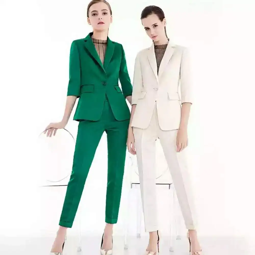 Saia alfaiate de cor verde feminina, design moderno para mulheres terno para escritório