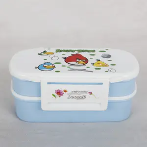 Kotak Makan Siang Bento Plastik Kartun 2 Lapis, Kotak Makan Siang Plastik Kedap Udara untuk Anak-anak