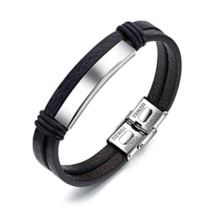 <span class=keywords><strong>Bracelet</strong></span> 30mm en <span class=keywords><strong>cuir</strong></span> et acier inoxydable pour <span class=keywords><strong>homme</strong></span>, <span class=keywords><strong>gravé</strong></span> noir - Product Image 2