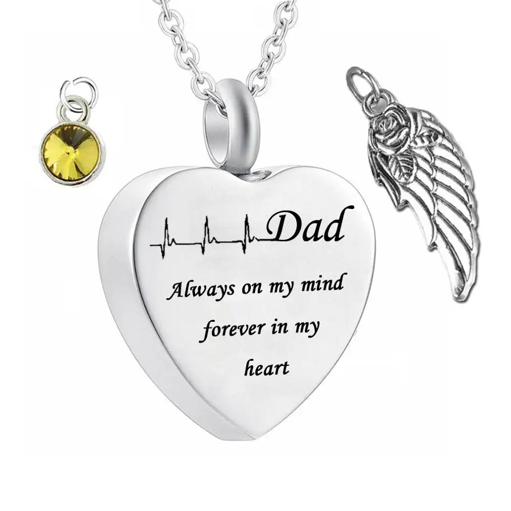 Wings Urn Necklace Keepsake Crystal Pendant Memorial Jewelry for My Dad Always on my mind Forever in my Heart