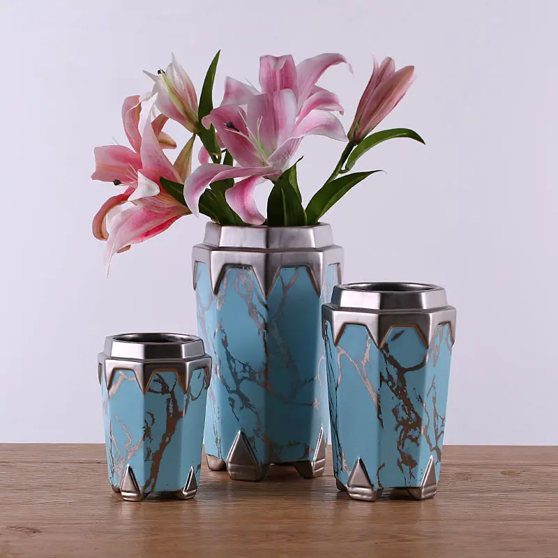 Матовые синие вазы glace посеребренные мраморные вазы для цветов декоративная керамическая ваза для цветов