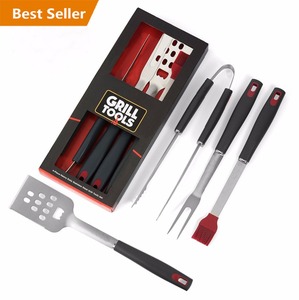 Kit d'outils de barbecue, boîte colorée de 4 pièces, Kit d'outils de BBQ à poignée en PP, offre spéciale