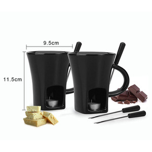 Elegante tazza da fonduta in ceramica nera con scaldino per formaggio e cioccolato con forchette - Product Image 3