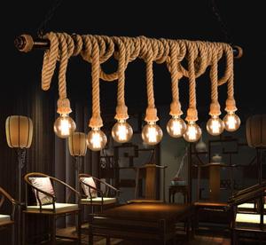 Country Style 6 Heads Hemp Rope Pendant <strong>Light</strong> Vintage Bamboo <strong>Rustic</strong> Industrial Hanging Lamp <strong>Fixture</strong> for Kitchen Island - Product Image 1