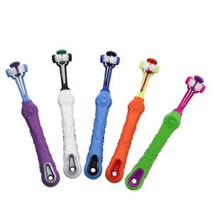 Professional Pet Products Supplies Oem Custom 3D Triple tip Pet Toothbrush Three Head Cat Dog Toothbrush