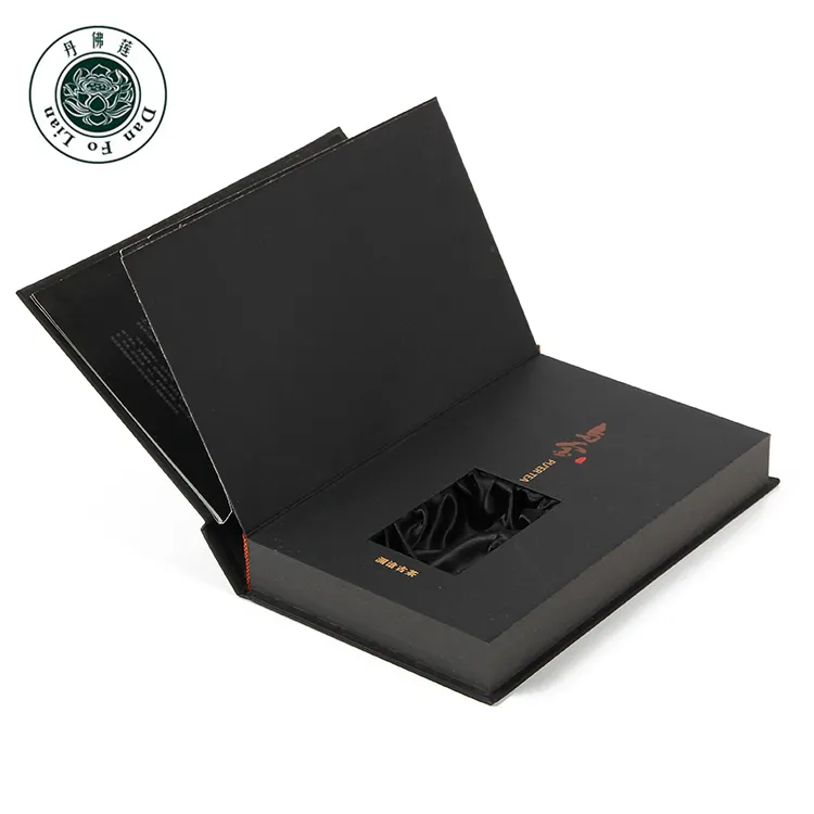 Изысканная упаковка коробки оптовая торговля роскошный черный пакет коробки в форме книги черная коробка для чая