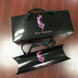 Maßge schneider ter Druck Hot Pink Logo Schwarzes Haar Bündel Verpackungs box und Papiertüte