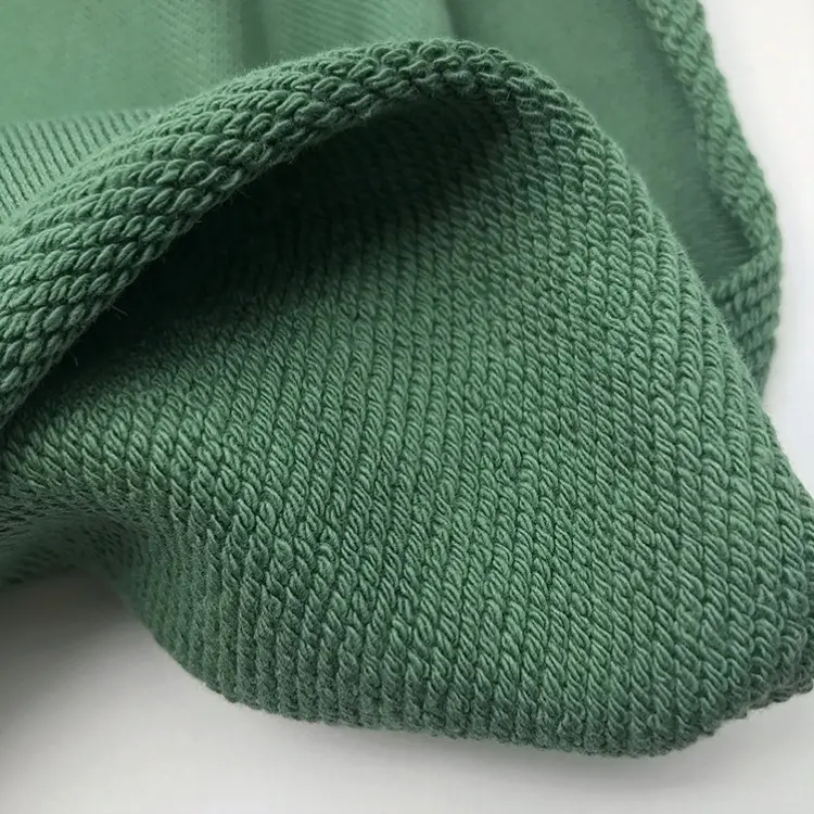 Alta calidad trama verde microfibra terry de punto de lana tejido