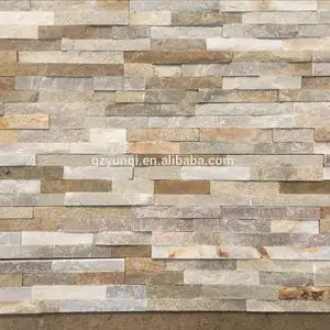 YUNQI split face mosaic wall tiles yellow quartzite stone max 3d split natural slate cultured stone