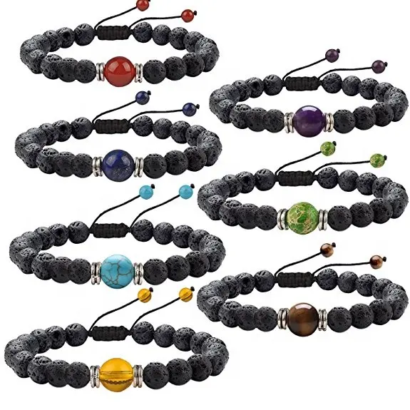 Cheap 7 Chakra Healing Gemstone spiritual beads Men&Women Lava stone Stretch Diffuser Macrame Bracelet