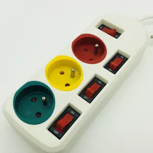 French Type 3 Outlets Pop Colorful Power Strip Extension Plug Socket with Individual Switches with CE