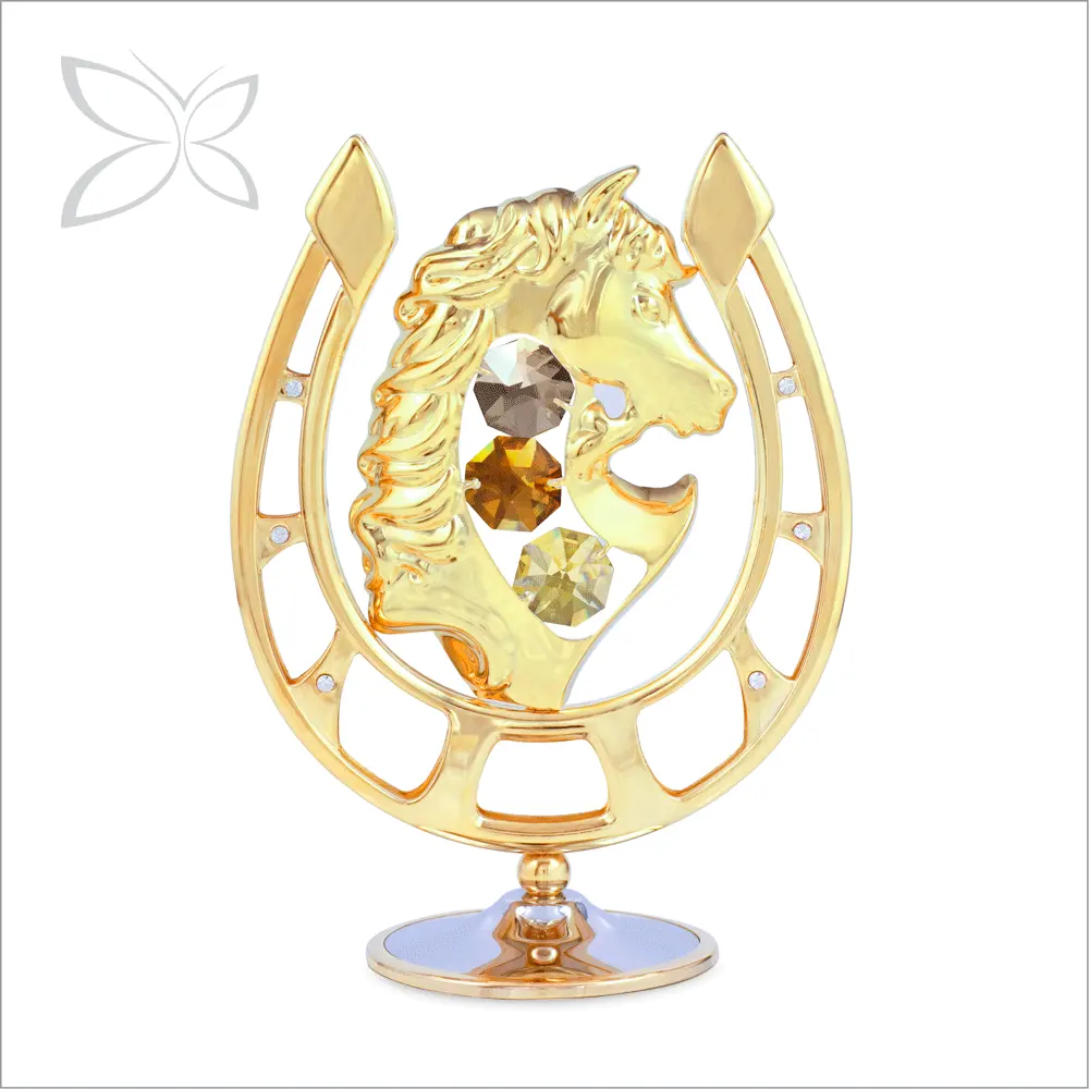 Crystocraft Gold Plated Metal Business gift Decorated with Brilliant Cut Crystals Horse with Horseshoe