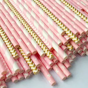 Высококачественные свадебные украшения, биоразлагаемые Разноцветные бумажные соломинки в розово-золотую полоску