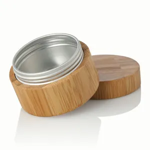 Natuurlijke 20G 30G 40G 50G 60G 70G 100G 120G 150G 200G 250G Cosmetische Verpakking Metalen Blikje Aluminium Bamboe Jar Bedekt Bamboe Deksel