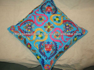 Housse de coussin de style indien fait à la main Orange Suzani brodé Aari turc dentelle bordure Folk laine taie d'oreiller pour hôtels carré - Product Image 2