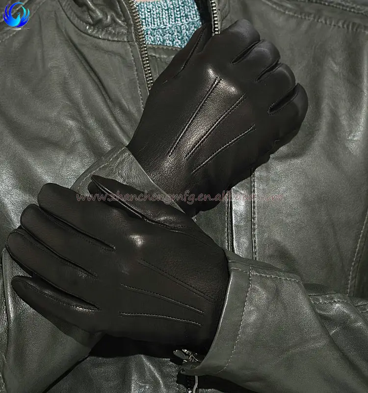 Classic mens winter wool lined black deerskin B grade leather gloves wholesalers