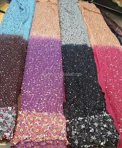 2016 new design french lace fabric textile with pearls african french lace for evening dress