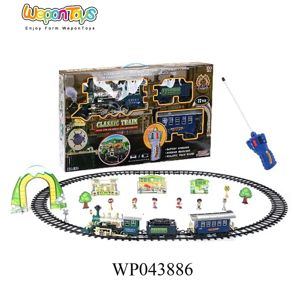 Natal Musik dan Lampu Remote Control Listrik Power Animated Kereta Mainan Plastik Tua Mainan Kereta Api