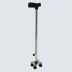 Trituração de alumínio/aço inoxidável, bastão de caminhada com quatro pés para pessoas handicapadas