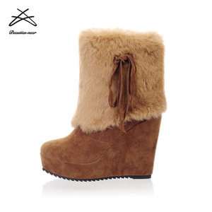 รองเท้าบูทขนสัตว์ผู้หญิงลิ่มแฟชั่นราคาโรงงาน - Product Image 6