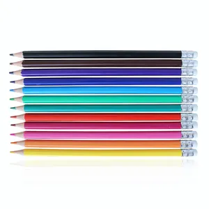 थोक कम MOQ रंगीन पेंसिल कस्टम रबड़ टिप के साथ 12 पैक रंगीन पेंसिल लापीस डी कोर