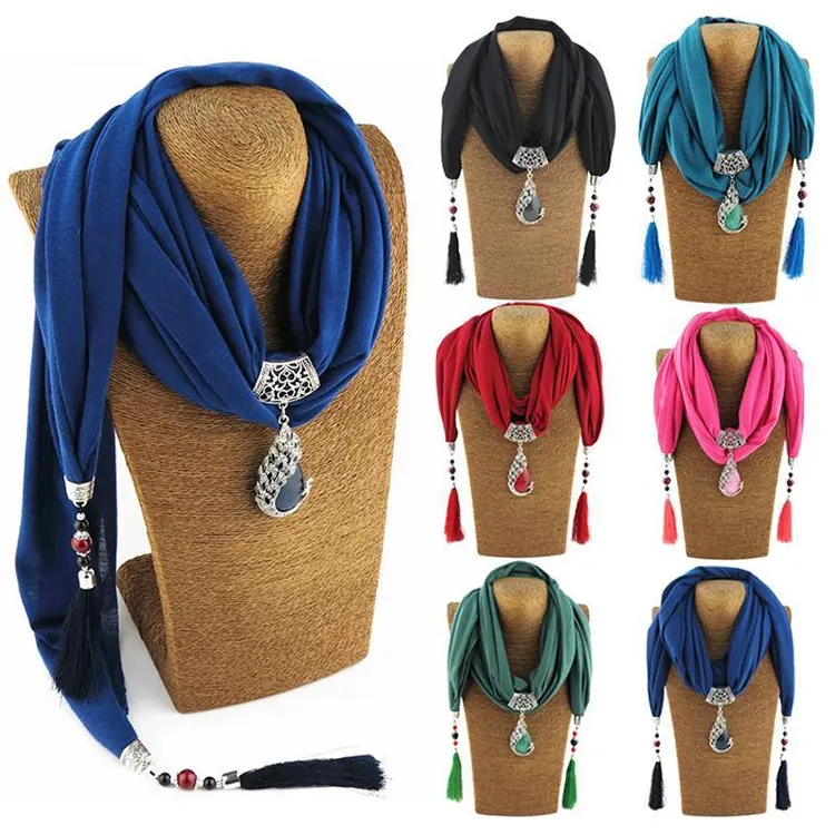 Fashion Colorful Design Pendant Scarf Alloy Jewelry Scarf Necklace Scarves R12