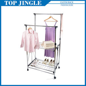 Cintre pliable en métal à 2 niveaux avec roues et étagère à chaussures - Product Image 1