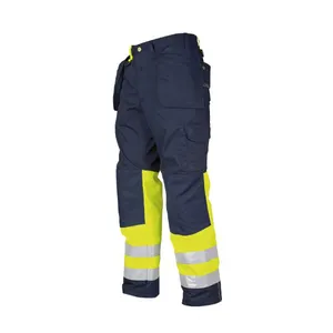 Adult High visibility fluo yellow reflective working trousers men pants cotton fabric workwear clothing