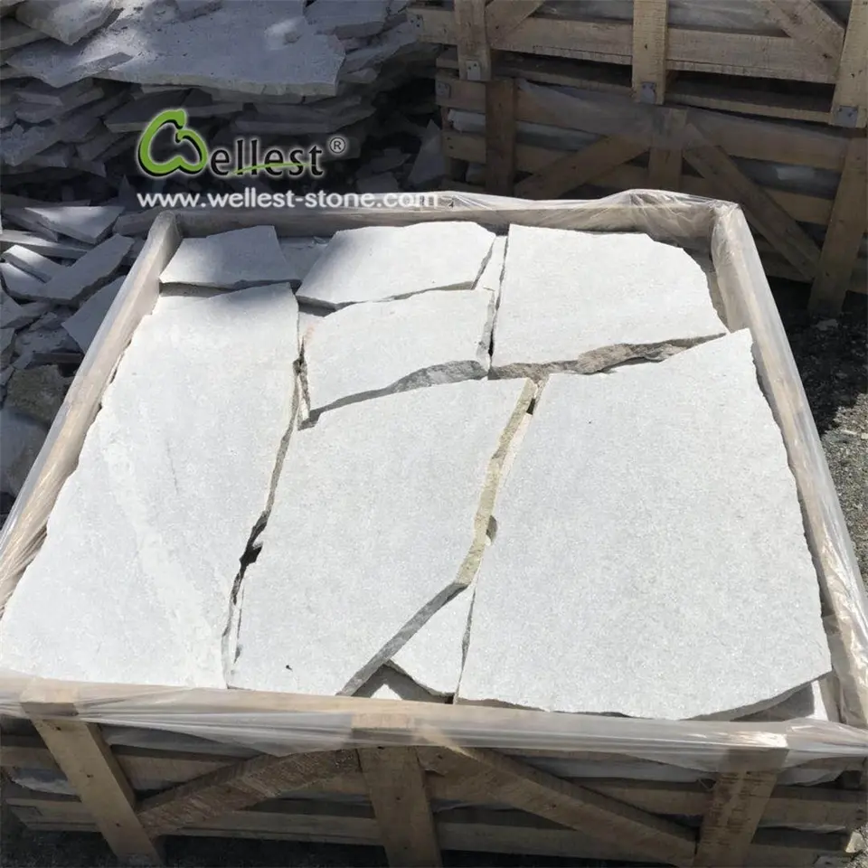 अनियमित पत्थर फ़र्श क्वार्टजाइट सफेद पट्ट पेवर्स आँगन पत्थर टाइल