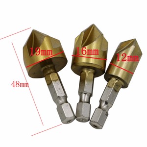 New 6PCS <strong>5</strong> Flute Chamfer Countersink 1/4&quot; Hex Shank HSS Wood Chamfering Cutter Chamfer 6mm-19mm Countersink <strong>Drill</strong> <strong>Bit</strong> - Product Image 2