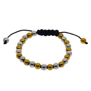 Mode bricolage à la main 6mm perle ronde plaqué or argent deux couleurs <span class=keywords><strong>noir</strong></span> bile cuir corde main chaîne en gros - Product Image 3