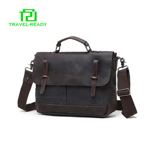 Cuero genuino bolsas para portátiles maletín de lona bolsa de mensajero en bicicleta - Product Image 3