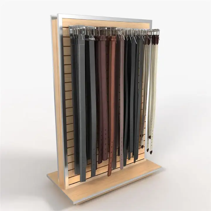 Wood Leather Stand Unit Belt Rack Belt Display Stand Display Design Custom Wooden Brand Retail Store