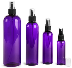 Botol PET Cosmo Bulat Ungu 300ML dengan Pompa Semprot dan Tutup Cakram Hitam - Product Image 1