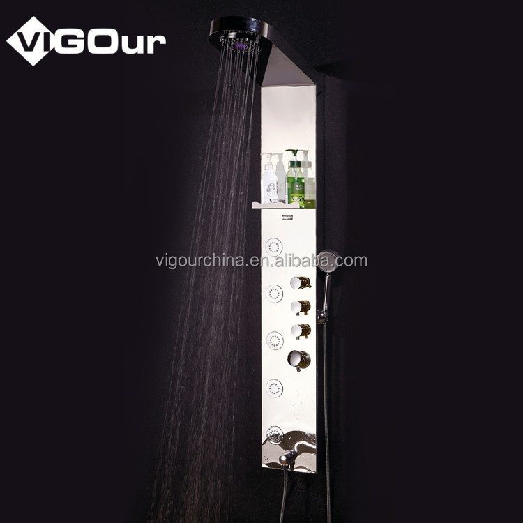 Лидер продаж, настенная душевая панель для ванной комнаты, черное стекло, стильный смеситель для душа, Хромированная душевая панель с ручкой