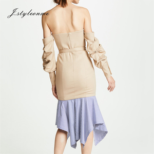 De <span class=keywords><strong>las</strong></span> mujeres al por mayor vestido sin tirantes rayada mantón botón cinturón delgado vestido de Midi - Product Image 2