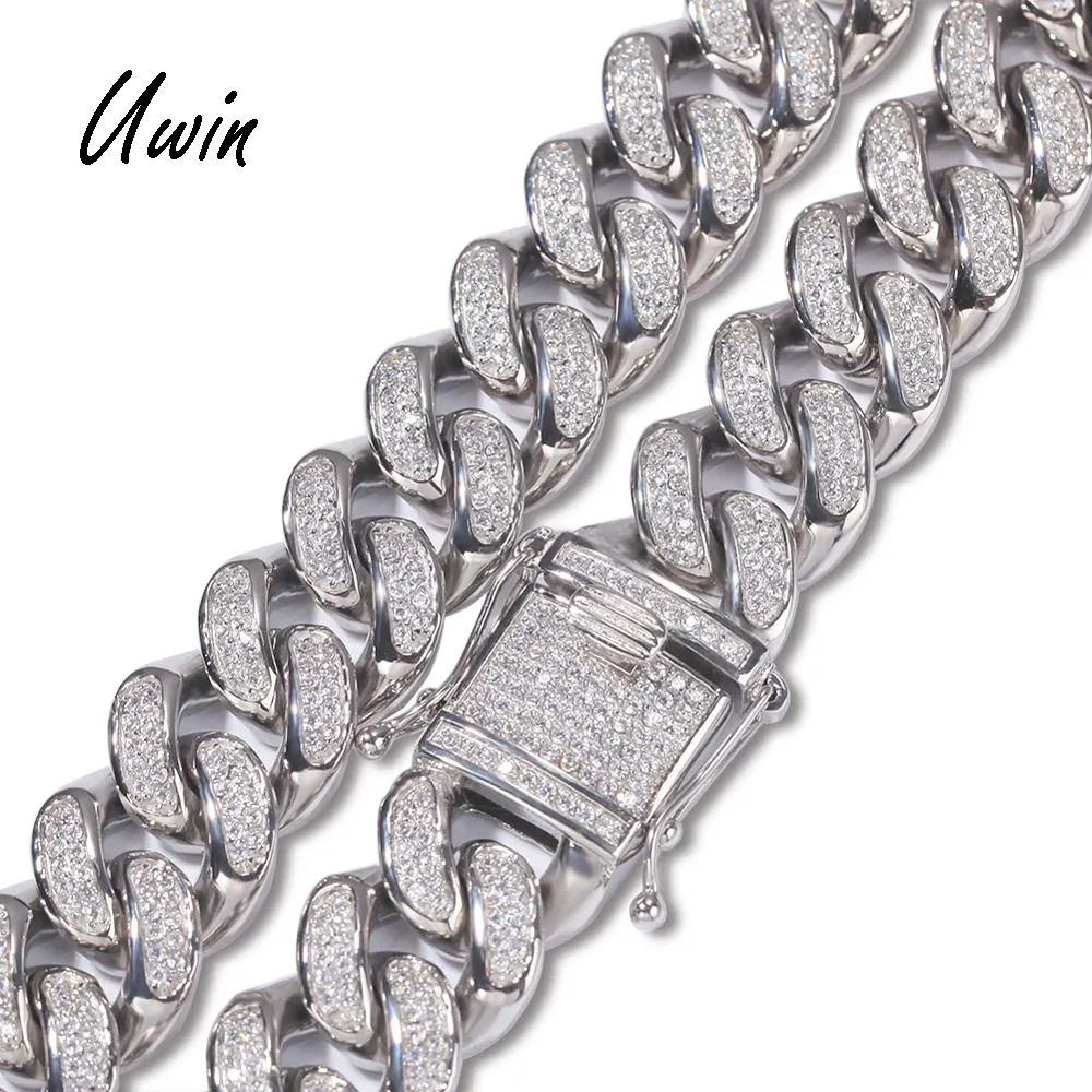 สแตนเลส Iced Out Bling CZ Cuban Link Chain ไม่เคยเลือนเหล็ก Cuban Chain Dropshipping สร้อยคอ