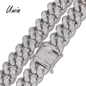 Stainless Steel Iced Out Bling CZ Cuban Link Chain Never Fade Steel Cuban Chain Dropshipping Necklace