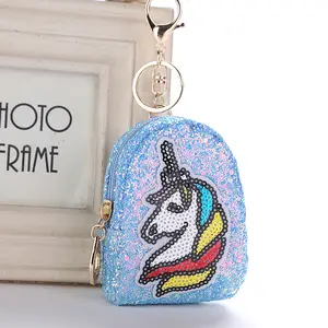 Dompet Koin Berkilau Cincin Kunci Wanita Gantungan Kunci Tas Gantungan Kunci Mini Unicorn