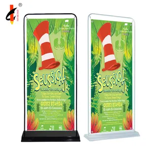 Promotional door shape banner stand stainless steel supermarket advertising floor display banner stand