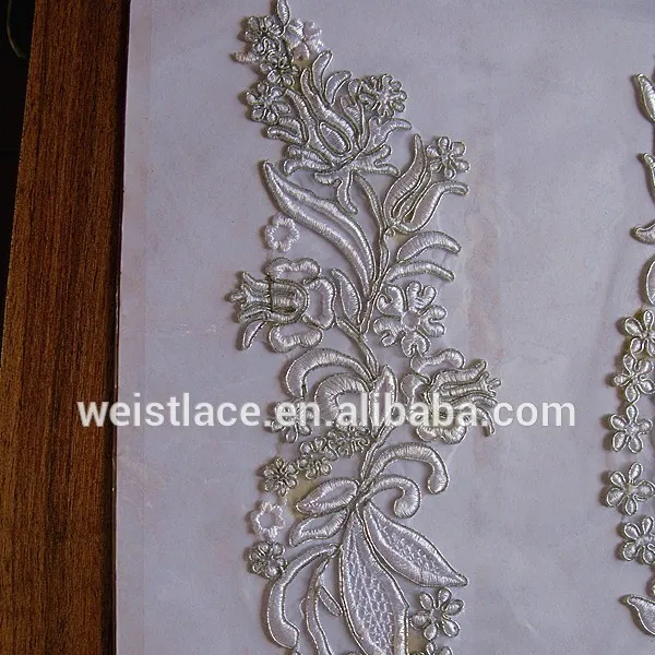 Light ivory embroidery style lace flower /New design high quality fashion polyester sliver metallic embroidery embroidery lace/