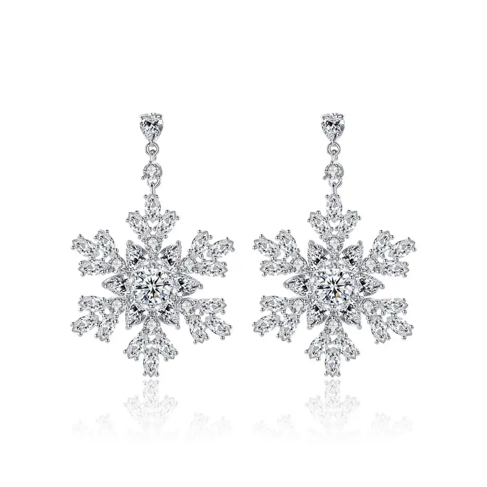 LUOTEEMI Rhodium Plating Japanese Cubic Zirconia Earrings for Wedding Snowflake Drop Earring Jewelry