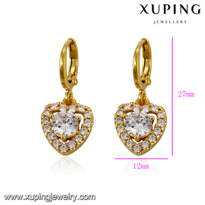 92954 xuping GZ Bijoux de mode, boucles d'oreilles en or 24 carats raffinées en forme de cœur, micro pavé de pierres CZ - Product Image 4